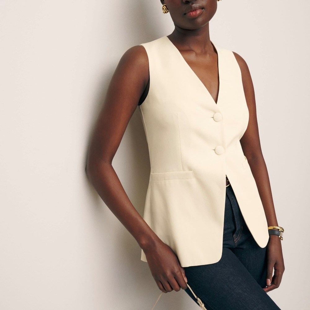 Reformation Casey Vest - Tailored Longline Waistcoat/ Sleeveless Top Cream - Picture 1 of 13